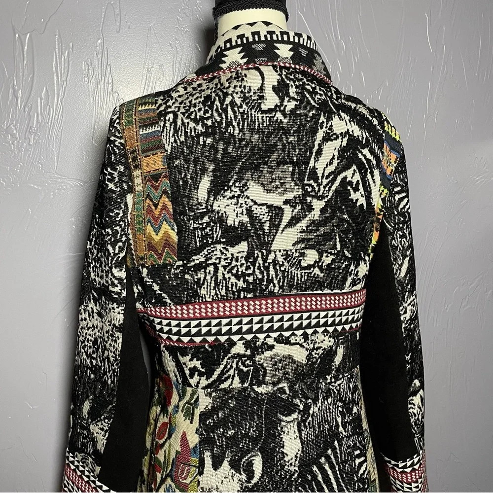 Vintage Tapestry Coat Patchwork 90's LARGE Western Tribal Floral Peacoat Small - Picture 5 of 11